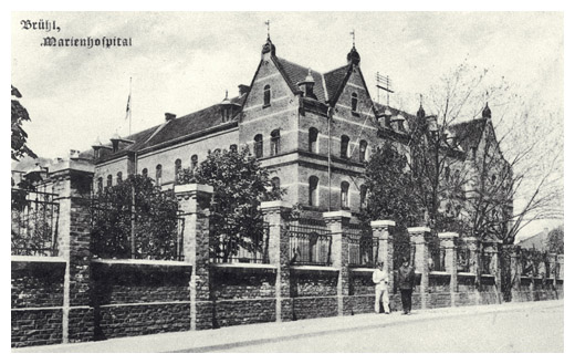 historischer Blick auf das Brühlöer Marienhospital an der Mühlenstraße